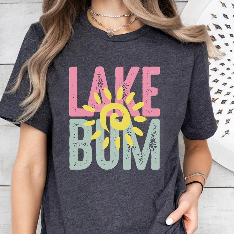 Lake Bum Shirt, Distressed Retro Summer Tee, Lake Day Beach Shirt, Lake Life Tee, Cute Girly Summer Vibes Shirt
