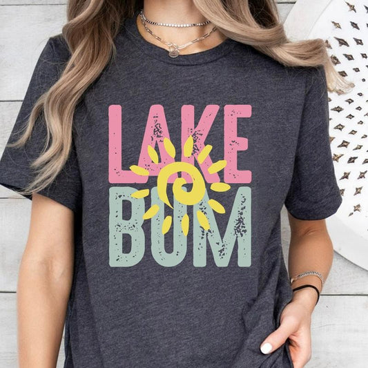 Lake Bum Shirt, Distressed Retro Summer Tee, Lake Day Beach Shirt, Lake Life Tee, Cute Girly Summer Vibes Shirt