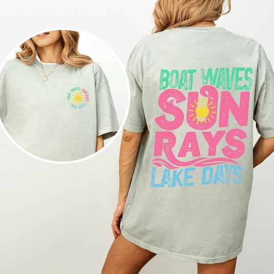 Lake Bum, Sun Rays, Lake Days, Front and Back, Boat, Summer , Comfort Colors T-Shirt, Women's Comfort Colors Tee