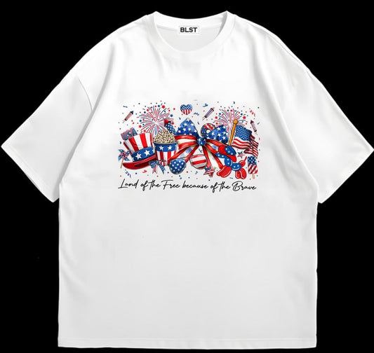 Land Of The Free 4th of July T-Shirt Soft Cotton Fabric Vintage Tee for Fans