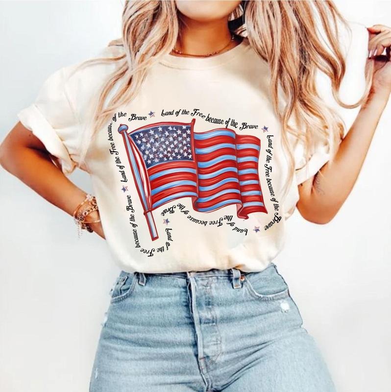Land of the Free American Flag T-Shirt, 4th of July T-Shirt, Memorial Day Shirt, Girly USA T-Shirt, Independence Day, Vintage America, 1776 T-Shirt