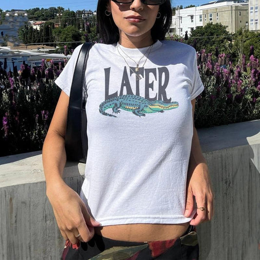 Later Gator Vintage 90s Y2K Baby Tee, Graphic Alligator Retro Style Cropped T Shirt, Funky Fashion Trendy Apparel