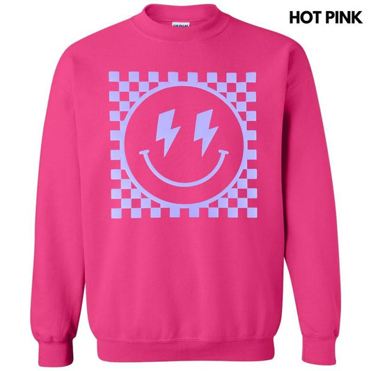 Lavender Checkered Happy Face Puff Sweatshirt