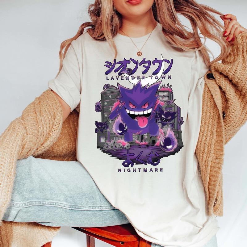 Lavender Town Pokemon Legends T-Shirt Sweatshirt Hoodie, Gengar SWEATSHIRTS | Dark Ghost Kaiju Japanese Style SWEATSHIRTS | Japanese Anime Movie Film Nerd Gaming Novelty Funny Unisex Sweatshirts, Gengar Halloween Shirt, Halloween Sweatshirt