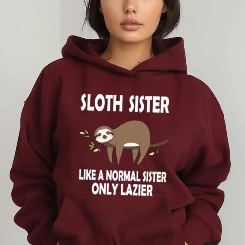 Lazy Sister Hoodie Casual Street Style Fleece Fabric Pullover Sweatshirt for Women for Men, Perfect Gift