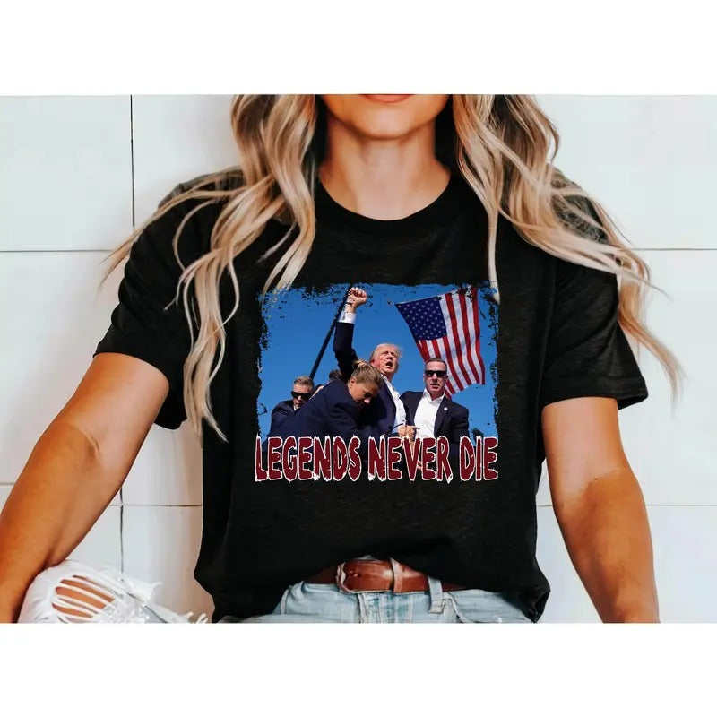 Legends Never Die Trump Shirt, Donald Trump Survived Shooter, Failed Assassination Tee, MAGA Men's Shirts