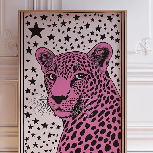 Leopard Art, Pop Art, Pink Leopard, Leopard Poster,Leopard Prints, Leopard Lover Gift, Wall Art, Leopard Illustration, Pink Animal Art Retro
