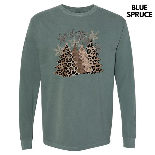 Leopard Christmas Trees Long Sleeve Comfort Colors T-Shirt