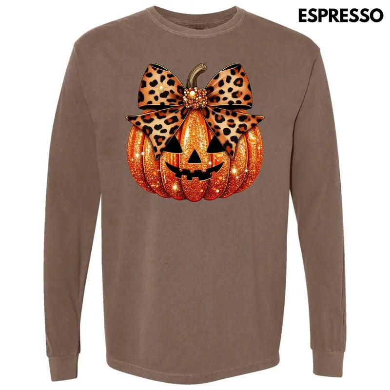 Leopard Dazzle Jack O Lantern Long Sleeve Comfort Colors T-Shirt 'NLB'