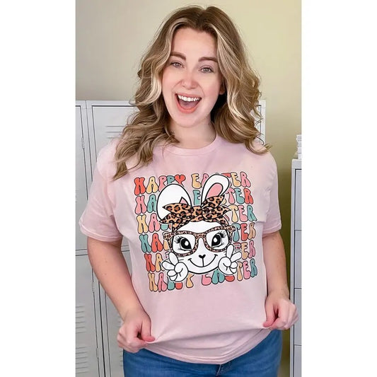 Leopard Happy Easter Bunny Graphic T-Shirt