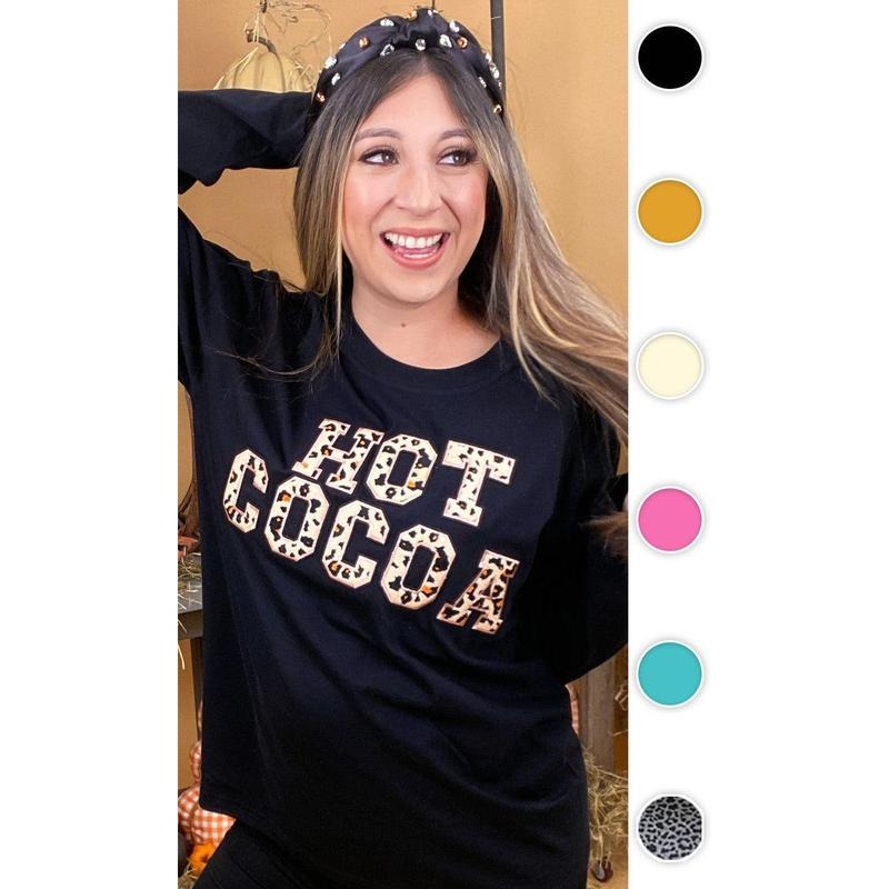 Leopard Ideal Chenille Hot Cocoa Graphic Boyfriend Long Sleeve T-Shirt