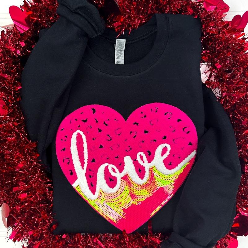 Leopard Love Sequin Heart Patch Sweatshirt