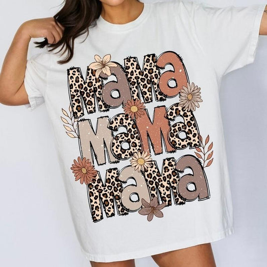 Leopard Mama Flower Tee, Retro Mama Shirt, Mama Groovy Boho Tee, Mother's Day Gift