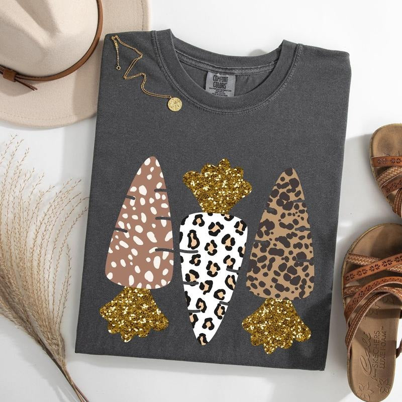 Leopard Print Carrots, Easter, Bunny, Jesus, Rabbit, Holiday Tshirt, Women's Comfort Colors Tee
