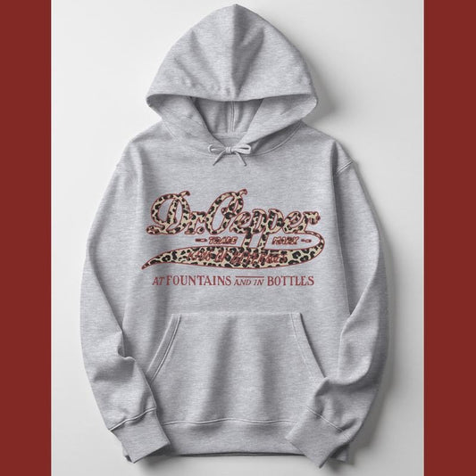 Leopard Print Dr Pepper Sweatshirt, Vintage 90s Hoodies, Retro Dr Pepper Merch Hoodie, Cute Graphic Hoodies for Women, Dr Pepper Vintage Graphic Tees