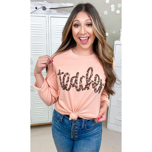 Leopard Script Teacher Graphic Boyfriend Long Sleeve T-Shirt