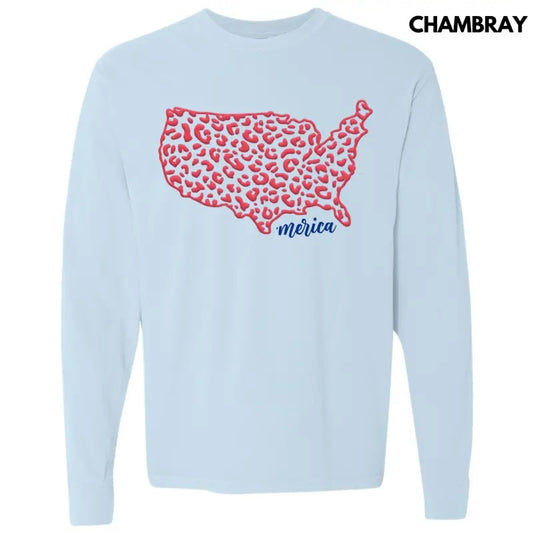 Leopard United States Puff Long Sleeve Comfort Colors T-Shirt