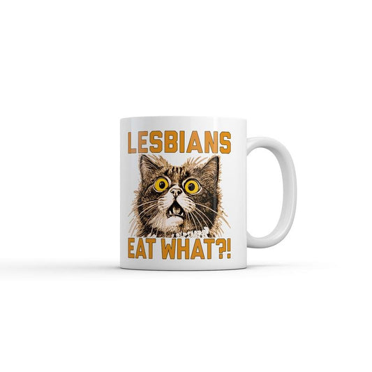 Lesbians Eat What Mug Funny Sarcastic Cat Graphic Novelty Coffee Cup-11oz Funny Coffee Mugs Ceramic Printed Drinkware Cup