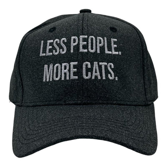 Less People More Cats Hat Funny Sarcastic Kitten Lovers Cap Funny Hats Introvert  Funny Cat  Novelty Caps for Men Black - Standard