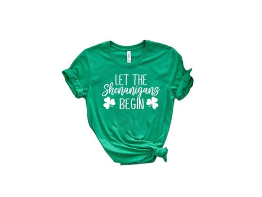 Let The Shenanigans Begin Shirt, St Patricks Day Party Shirt, Funny St Paddys Shirt , Green Beer Shirt, Gift For Family Friends, Gifts Ideas For St Patrick's Day Sweater, Short Sleeve Tee Shirt Classic Menswear