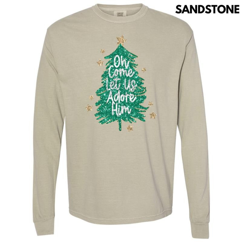 Let Us Adore Him Tree Long Sleeve Comfort Colors T-Shirt 'NLB'