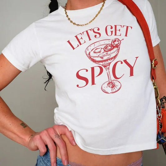 Let's Get Spicy Baby Tee, Spicy Margarita Cocktail Club, Marg Lover Gift, Ironic Baby Tee Cotton Streetwear