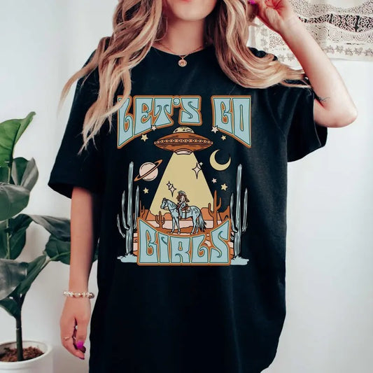 Let's Go Girls Unisex Shirt, Cosmic Cowgirl Vintage Nashville Bachelorette T-Shirt, Quirky Funny Bachelorette Retro Country Western Tee Comfort Fabric