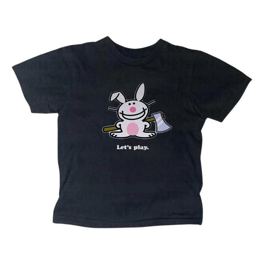 Let's Play Happy Bunny Baby Tee, Gothic Emo Girl Top, Scene Clothing 2000s, Y2k Top Women Streetwear, Casual Cotton Short Sleeve Gift For Her