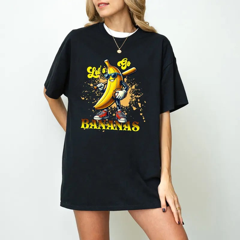 Lets Go Bananas T-Shirt, Funny Banana Baseball Shirt, Cute Yellow Banana Shirt, Funny Banana Shirt, Banana Playing Baseball Fruit Lover Baseball Player T-Shirt