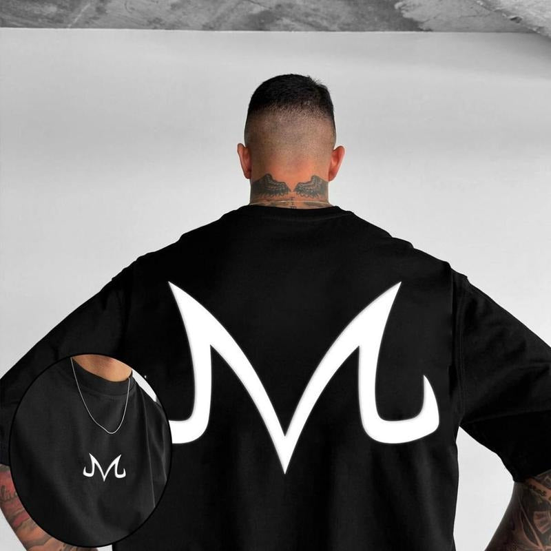 Letter Anime Print Double-Sided Shirts, Dragon Ball Anime Majin Buu Printed Shirt, Cool Colors, Brighten Up Your Look, Graphic