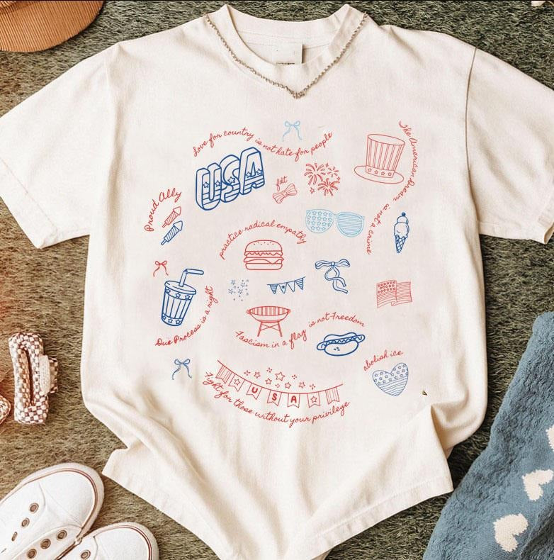 Liberal Fourth Of July Doodle Shirt, Liberal Patriotic T-Shirt, Secret Subtle Message American Fourth of July Shirt, Love USA