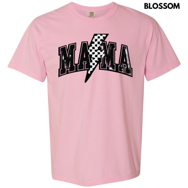 Lightning Mama Black Sequin Patch Comfort Colors T-Shirt