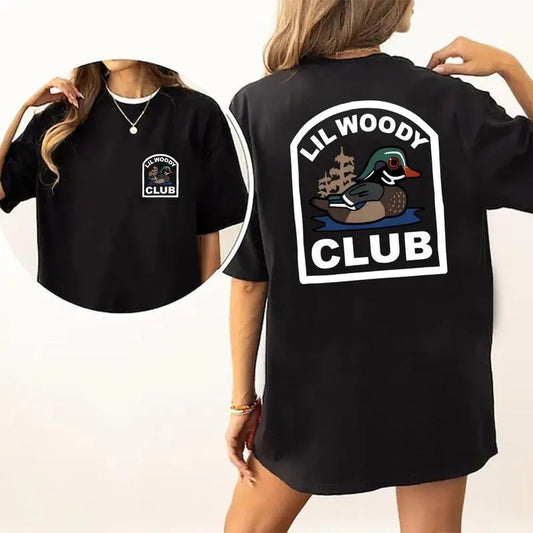 Lil Woody Club Short Sleeve Tee, Vintage Graphic Tee, Unisex Cotton 2 Sides Shirt, Full Sizes, Full Colors, For Men, For Women Top Womenswear
