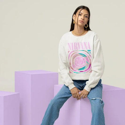 Lilac Nirvana Smiley Face Sweatshirt, Vintage Nirvana Crewneck Sweatshirt, Nirvana Kurt Cobain Sweater, Nirvana Smile Face Sweatshirt, Nirvana Tour 90s Tee Shirt