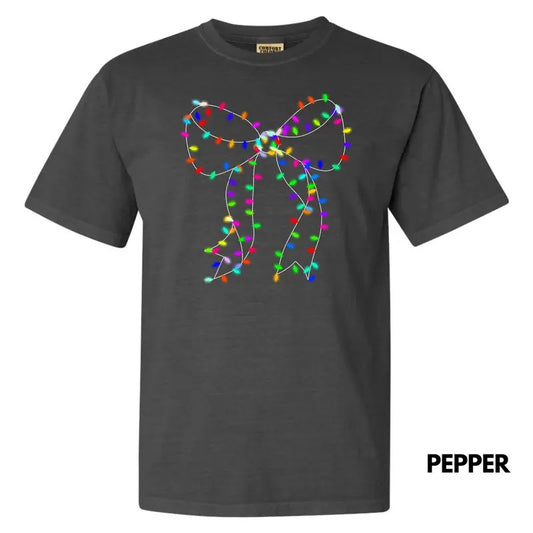 Lit Holiday Bulb Bow Comfort Colors T-Shirt 'NLB'