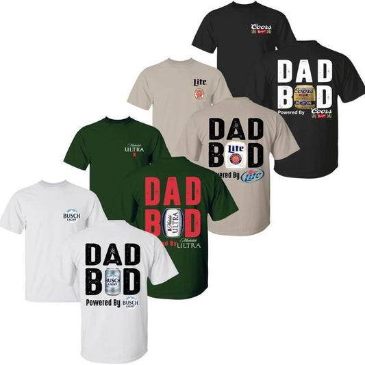 Dad Bod Powered By Coors Light/Michelob Ultra /Busch/Lite T-shirt - Hoodie 2-Sided, Beer Drink Shirt, Drinking Tees For Men, Funny Drink Top for Daddy, Classic Cotton Menswear