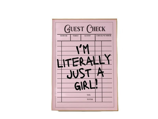 Literally Just A Girl Guest Check Coquette Print, Trendy Wall Art, Guest Check Poster Print Retro Wall Art, Dorm Room Decor, Gifts For Her Wall Art Decor, Poster Prints No Frame, Wall Art Home Decor, Art Posters, Gifts For Birthday Christmas