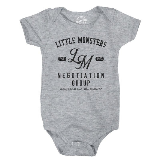 Little Monsters Negotiation Group Baby Bodysuit Funny Sarcastic Graphic Novelty Jumper for Infants Funny Baby Onesies Funny Sarcastic Onesie Novelty Onesie Light Grey