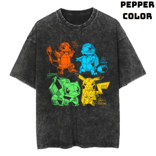 Little Pokemons Vintage Tee, Charmander, Bulbasaur, Squirtle, Pikachi Shirt, Pokemon Shirt, Anime Manga Shirt, Funny Shirt, Vintage Graphic Tee, Unisex T-Shirt, Gift For Fan Pokemon, Crewneck Short Sleeve Shirt Top Menswear Streetwear