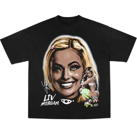 Liv Morgan Vintage Graphic Tees, Wrestling Tshirt, Wrestler T-Shirt, WWE Shirts, Unisex Wrestling Gift Shirt Top Menswear Womenswear Streetwear Tropical Round Neck Crewneck Casual