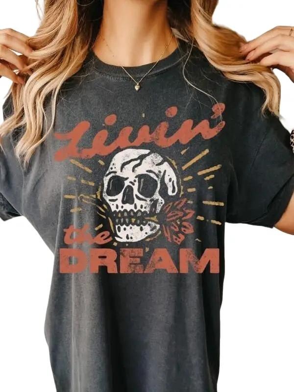 Livin' the dream skull comfort colors graphic tee | retro grunge garment dyed shirt