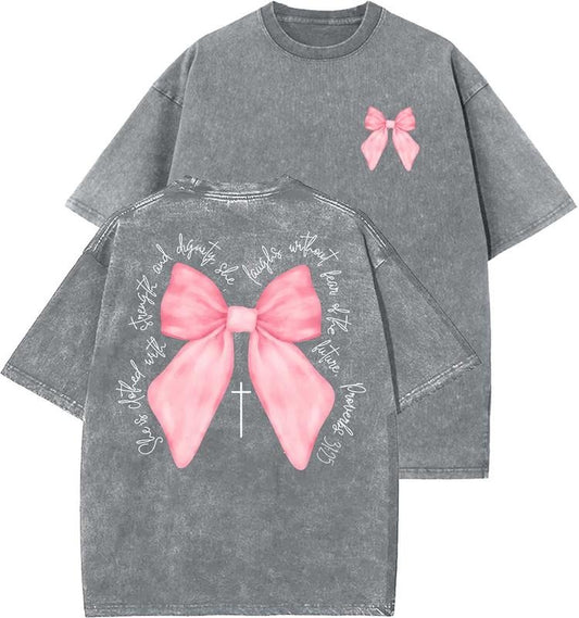 Living Proof Of A Loving God Bow Tie Unisex Washed T-Shirt, Christian t shirts, Vintage 90s Graphic Tee, Gift Top Womenswear Cotton Mineral Color
