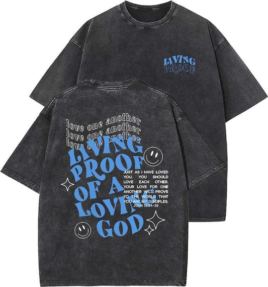 Living Proof Of A Loving God Unisex Washed T-Shirt, Christian Tshirts, Vintage 90s Graphic Tee, Gift Top Womenswear Cotton Mineral Color