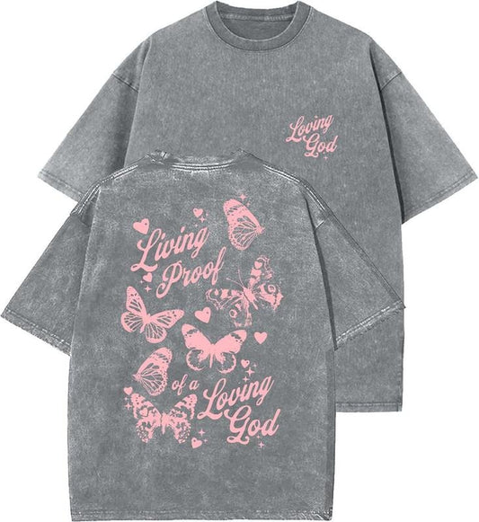 Living Proof Of A Loving God Unisex Washed T-Shirt, Christian t shirts, Vintage 90s Graphic Tee, Gift Top Womenswear Cotton Mineral Color