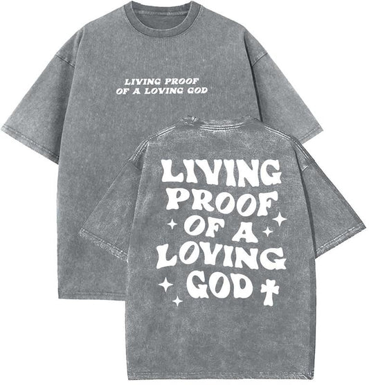 Living Proof Of A Loving God Unisex Washed T-Shirt, Christian t shirts, Vintage 90s Graphic Tee, Gift Top Womenswear Cotton Mineral Colorstyle{n002}3