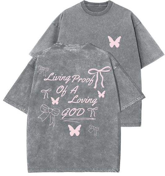 Living Proof Of A Loving God Unisex Washed T-Shirt, Christian t shirts, Vintage 90s Graphic Tee, Gift Top Womenswear Cotton