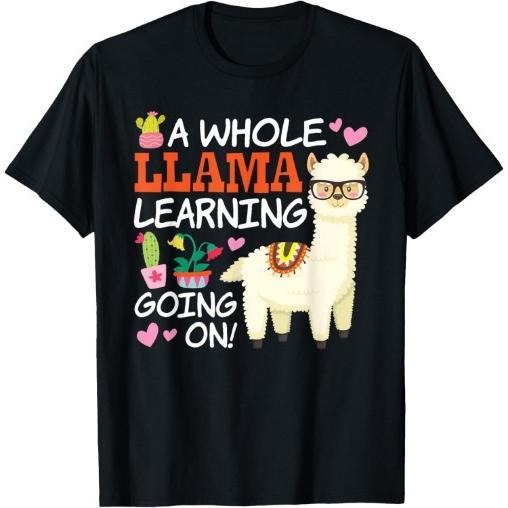Llama Learning T Shirt Teachers Students Alpaca Lovers Gift T-Shirt Made in USA