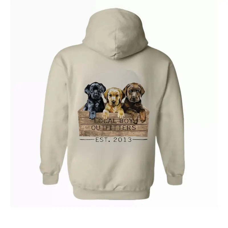 Local Boy Outfitters Hoodie - Adorable Labrador Puppies in Crate Design, Perfect for Dog Lovers and Outdoor Enthusiasts, Unisex Hoodie Offering Comfort and Style, Showcasing Southern Pride and Love for Dogs and the Outdoors Menswear Sweaters TTP