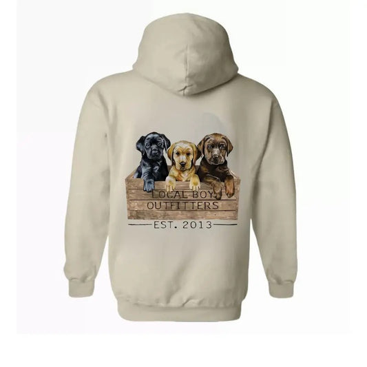 Local Boy Outfitters Hoodie - Adorable Labrador Puppies in Crate Design, Perfect for Dog Lovers and Outdoor Enthusiasts, Unisex Hoodie Offering Comfort and Style, Showcasing Southern Pride and Love for Dogs and the Outdoors Menswear Sweaters TTP