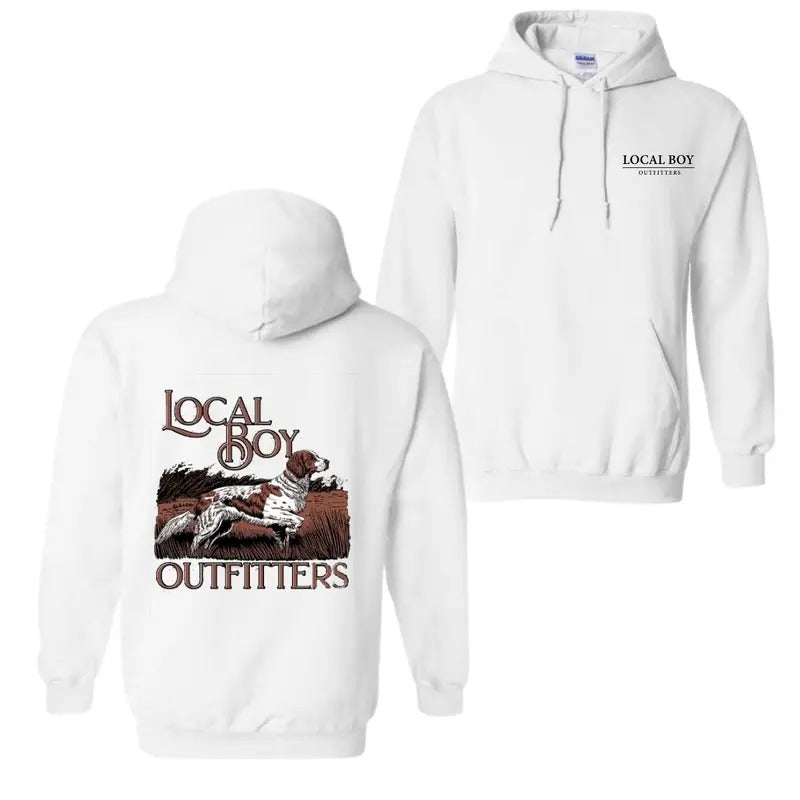 Local Boy Outfitters Hoodie - Featuring a stylish hunting dog on the trail, this Unisex hoodie is perfect for nature lovers Fabric Menswear